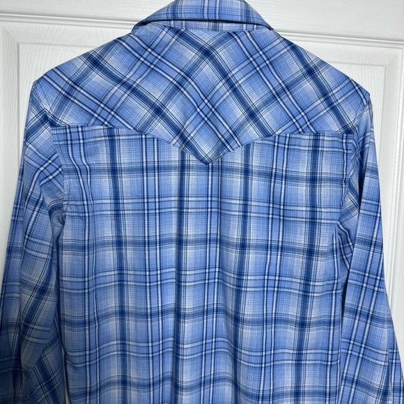 Wrangler Western Shirt Men’s Small Blue Plaid Pearl Snap Long Slv Cowboy Rodeo - Picture 8 of 13